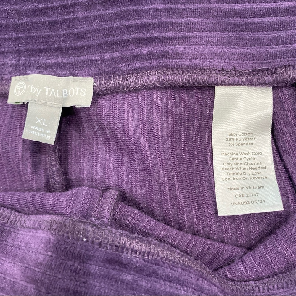 Set of 2 -Talbots Ribbed Knit Wide Leg Pull-On Joggers in Cream & Deep Purple - Picture 8 of 15